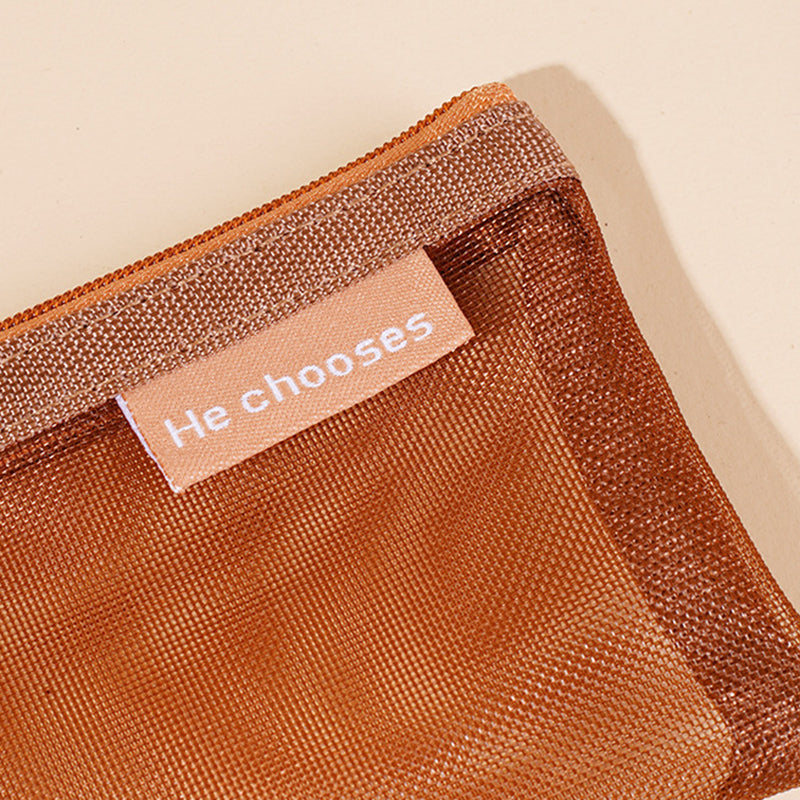HE CHOOSES D013 Nylon Coin Purse Square Mesh Storage Bag Mini Zipper Pouch - Caramel Brown HE CHOOSES D013 Nylon Coin Purse Square Mesh Storage Bag Mini Zipper Pouch - Caramel Brown